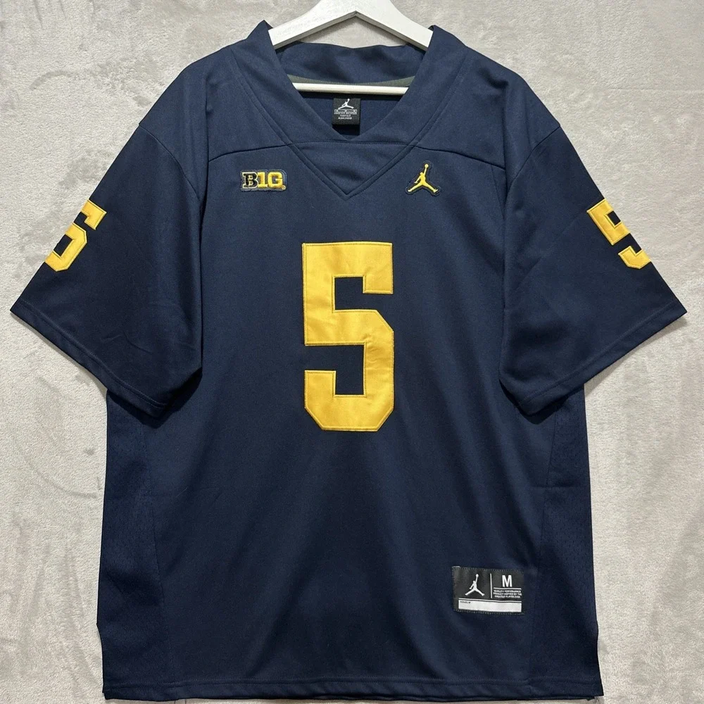Jordan Michigan Wolverines #5 Jabrill Peppers Size‎ M Blue Short Sleeve V-Neck